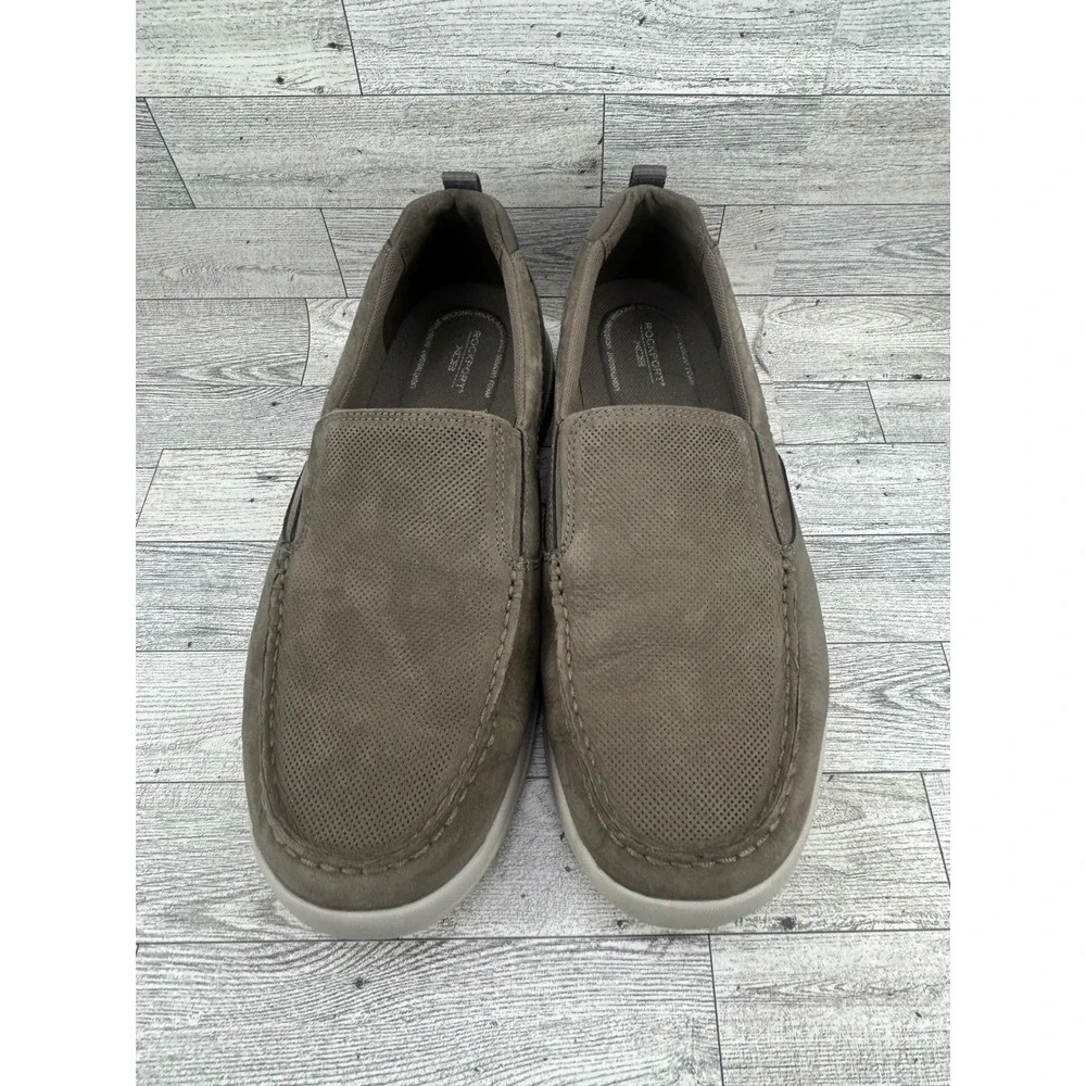 Rockport XCS Men Sz 10.5W Taupe Leather Slip On Loafers truTECH CH1920 Wide